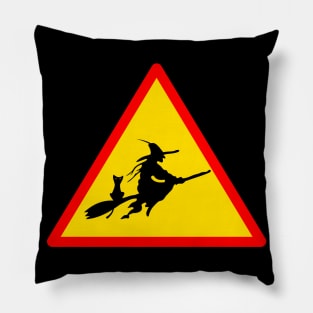 Halloween Flying Witch Road Sign Pillow