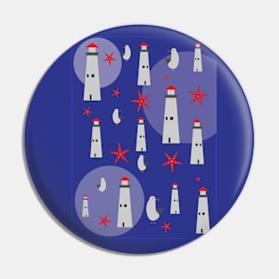 marine pattern with lighthouses and seagulls Pin