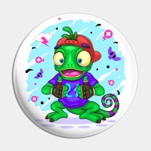 Chameleon Cartoon Character Pin