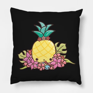 Summer vibes - a cute pineapple and tropical flowers in summer colors Pillow