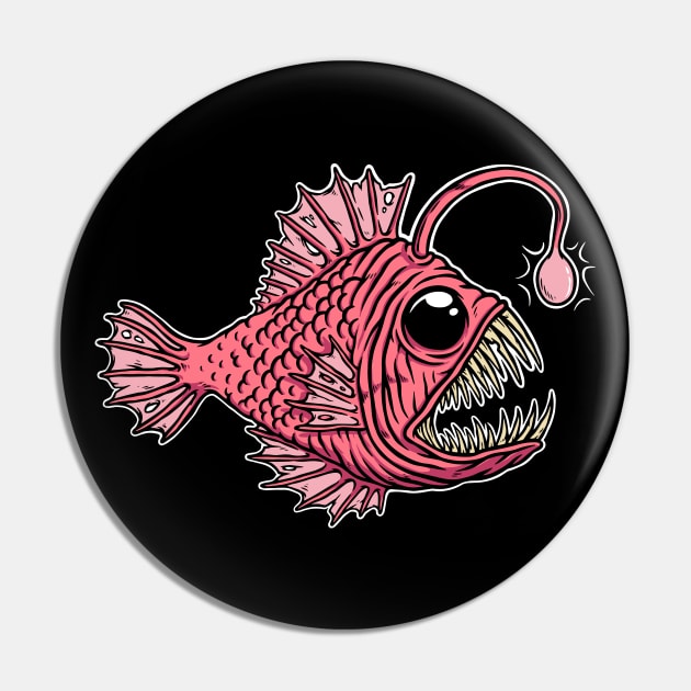 Gnarly Angler Fish Illustration // Ugly Anglerfish // Deep Sea Fish Pin by SLAG_Creative