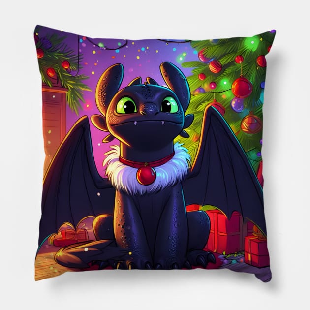 Christmas Dragon Wonderland: Festive Art Prints Featuring Whimsical Dragon Designs for a Joyful Holiday Celebration! Pillow by insaneLEDP