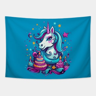 Birthday Unicorn Colorful Cartoon Design Tapestry