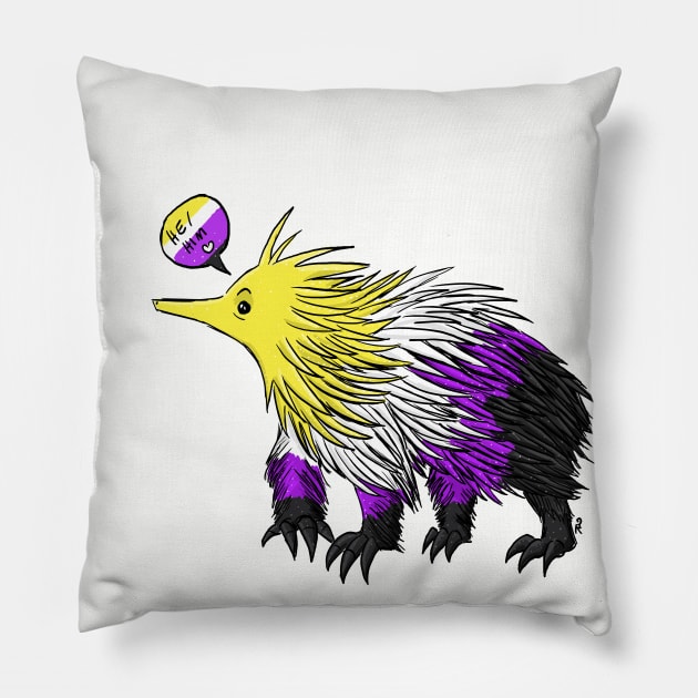 Non Binary Echidna He/Him Pronouns Pillow by manicgremlin