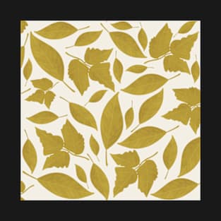 White Cream and Mustard Leaves Pattern T-Shirt