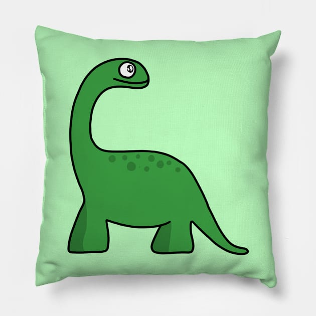 Cute Green Brontosaurus Dinosaur Pillow by Artmmey