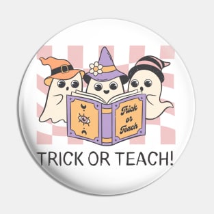 Groovy Halloween Trick or Teach Retro Ghost Teacher Pin