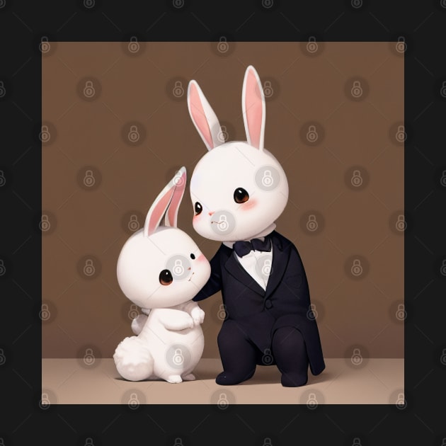 Tuxedo Rabbit With Baby Bunny by BAYFAIRE