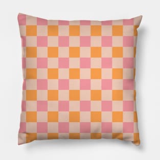 Pink and Orange Retro Checkered Pillow