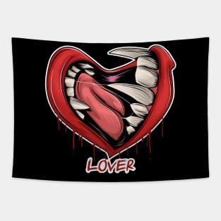 Halloween Vampire Heart, Dracula Lover, Mouth With Fangs Tapestry