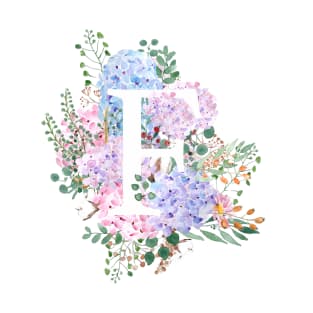 botanical monogram alphabet F hydrangea flowers T-Shirt