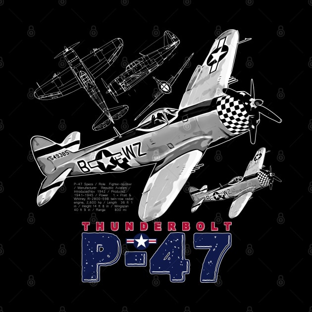 P-47 Thunderbolt USAF Vintage Aircraft by aeroloversclothing