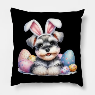 Puppy Miniature Schnauzer Bunny Ears Happy Easter Day Pillow