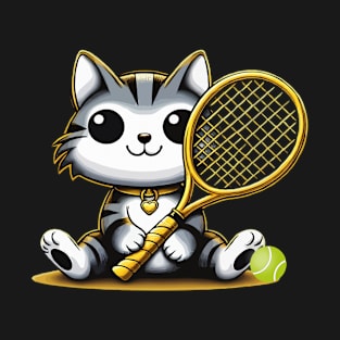 funny tennis cat with golden racquet love tennis T-Shirt