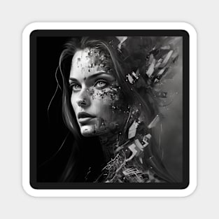 Life in Black and White Portrait Glitch Art Magnet