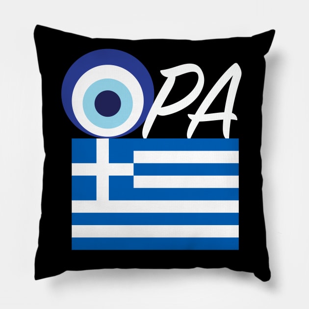 Greek flag Opa Evil Eye Pillow by livania