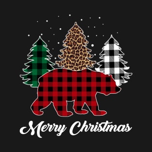 Buffalo Red Plaid Bear Christmas Trees Leopard Pajama T-Shirt