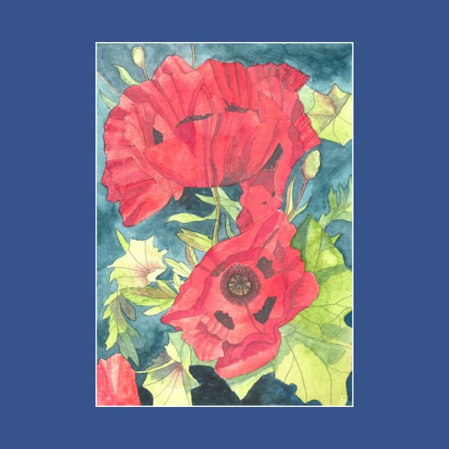 Red poppies watercolour painting by esvb