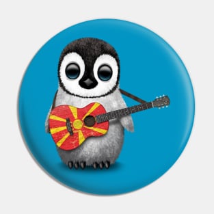 Baby Penguin Playing Macedonian Flag Guitar Pin