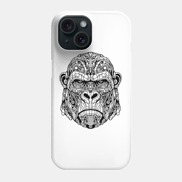 Biomechanical Gorilla: An Advanced Futuristic Graphic Artwork with Abstract Line Patterns Phone Case by AmandaOlsenDesigns