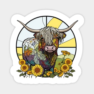 Sunflower Stained Glass Highland Cow #12 Magnet