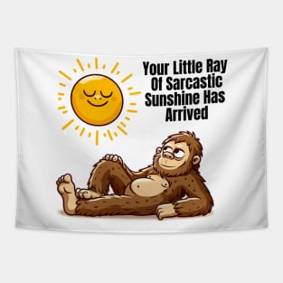 Sarcastic Bigfoot: Soaking Up Sunshine with a Smile Tapestry