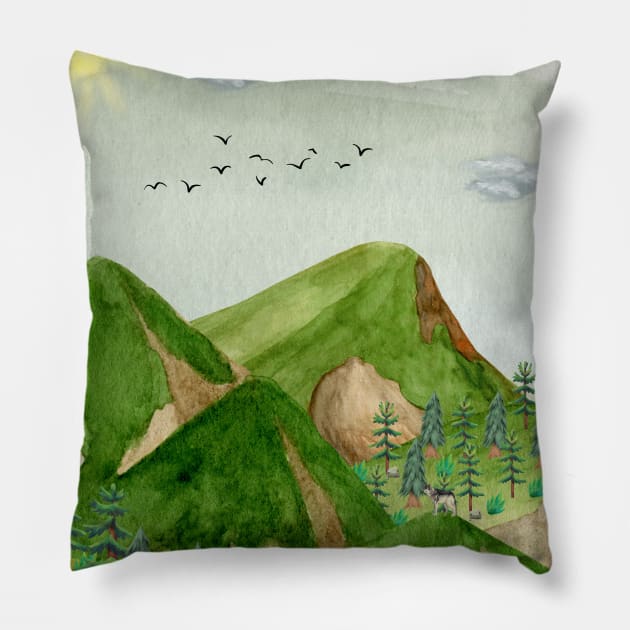 Wild mountains Pillow by AgnesTemplates