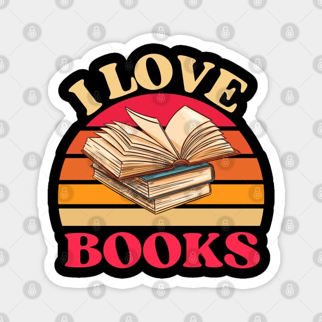 Vintage Sunset I Love Books Reading Magnet by Illustradise