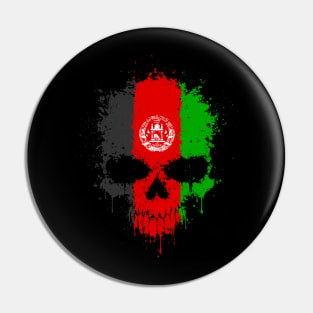 Chaotic Afghan Flag Splatter Skull Pin