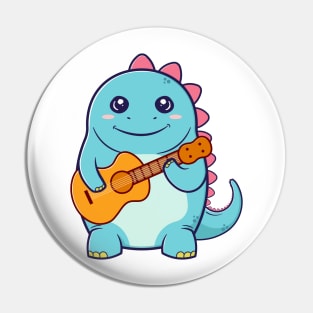 Funny Dinosaur Playing Acoustic Guitar Cartoon Pin