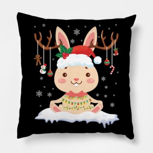 Bunny Reindeer Santa Noel Costume Dancing On Snow Merry Xmas Pillow