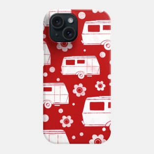 Vintage Caravan block print in red and white Phone Case