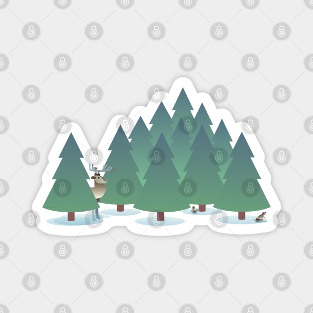 Evergreen Forest with Animals Design Magnet by DanielLiamGill