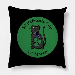 Cat with Ribbon and Shamrock St Patricks Day Pillow