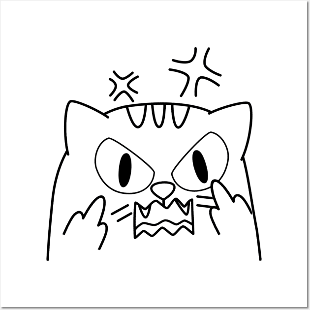 Angry cat line drawing art | Art Print