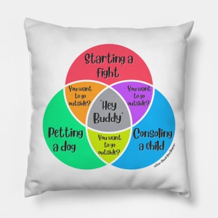 Venn Diagram Hey Buddy Starting a fight Petting a dog Consoling a child Pillow