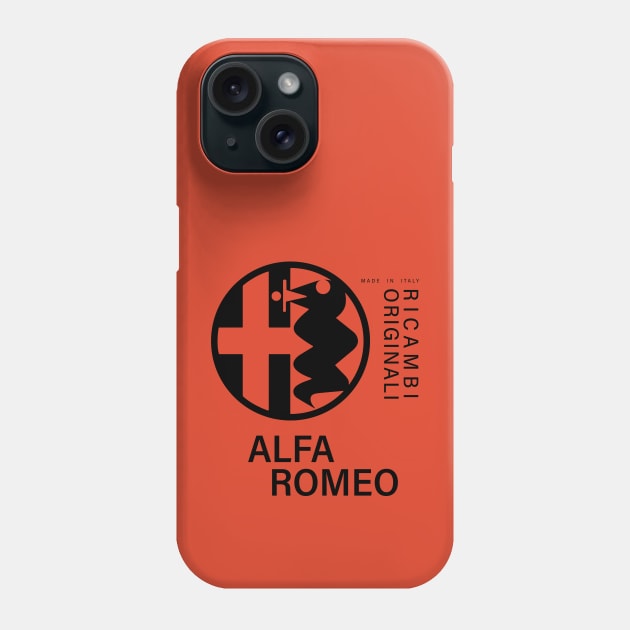 Alfa Romeo Ricambi Originali black text Phone Case by fmDisegno