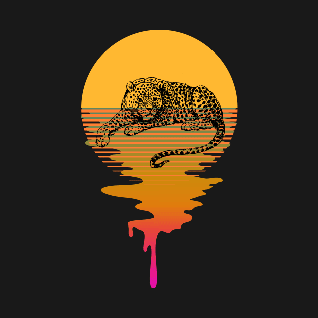 Retro Leopard On A 80's Sun Background by iZiets