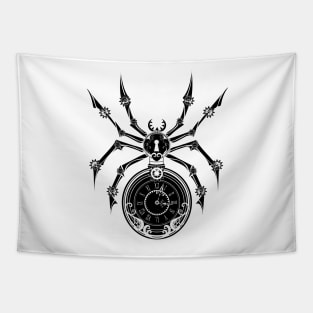 Monochrome Steampunk Mechanical Spider Tapestry