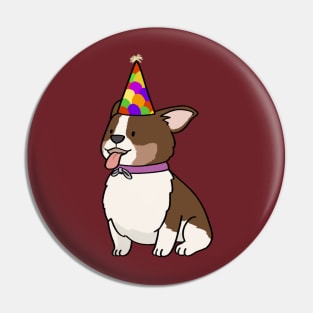 Cute corgi in party hat cartoon Pin