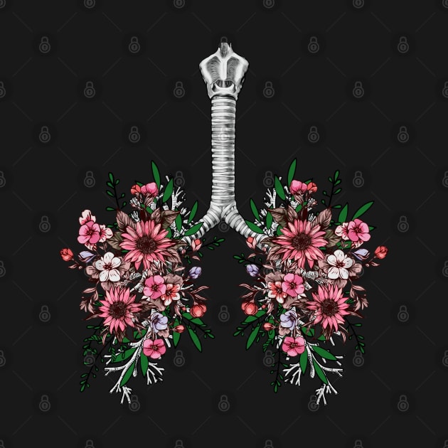 Pink flowers Lung, floral leaves, lungs, healthy lung, lungs cancer, respiratory therapist, cystic by Collagedream