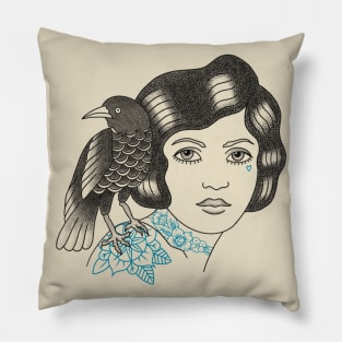 the girl with the crow on her shoulder Pillow