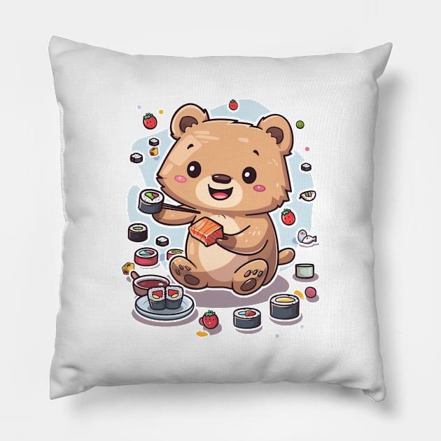 Cute Quokka eating sushi roll Pillow by MilkyBerry