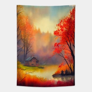 Colorful Autumn Landscape Watercolor 26 Tapestry