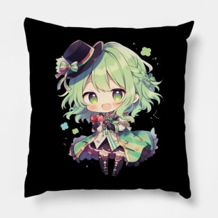 Festive Green Haired Anime Chibi Pillow