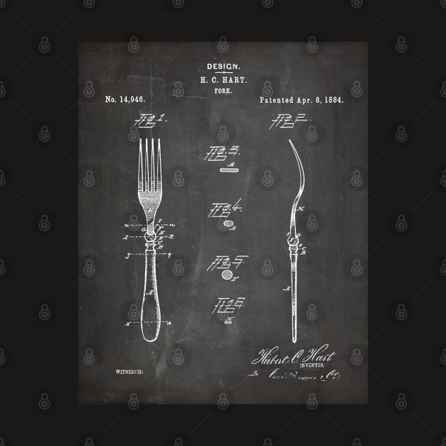 Kitchen Fork Patent - Chef Cook Country Farmhouse Art - Black Chalkboard by patentpress