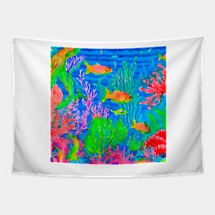 Coral reef watercolor painting Tapestry