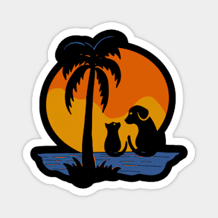 sunset with dog and cat -cat shirt-dog shirt Magnet