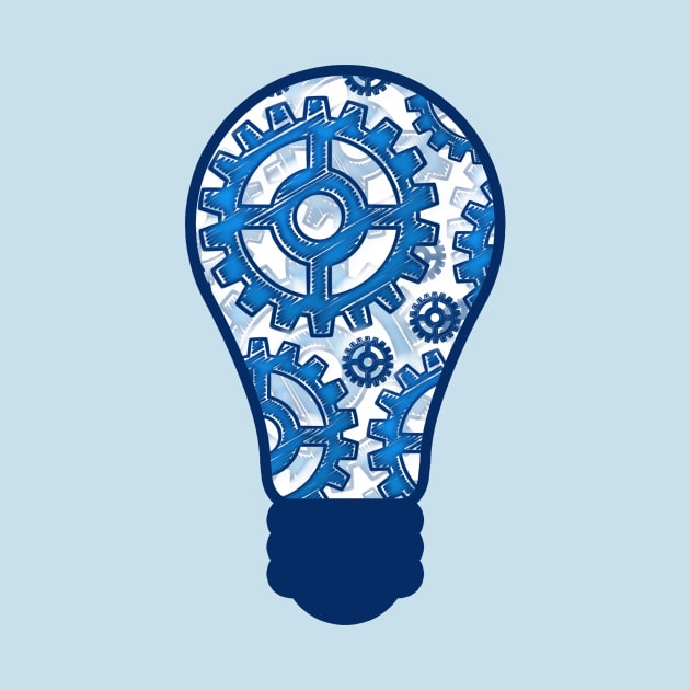 Blue gears light bulb by Gaspar Avila