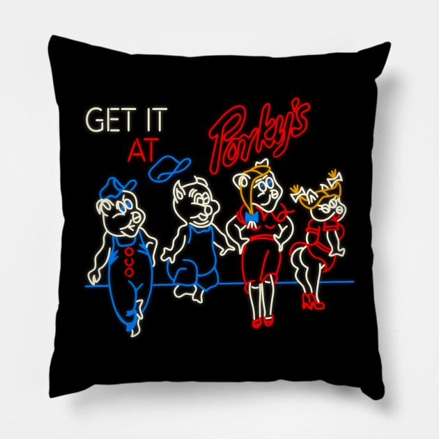 Get It At Porky's Neon Sign Pillow by darklordpug